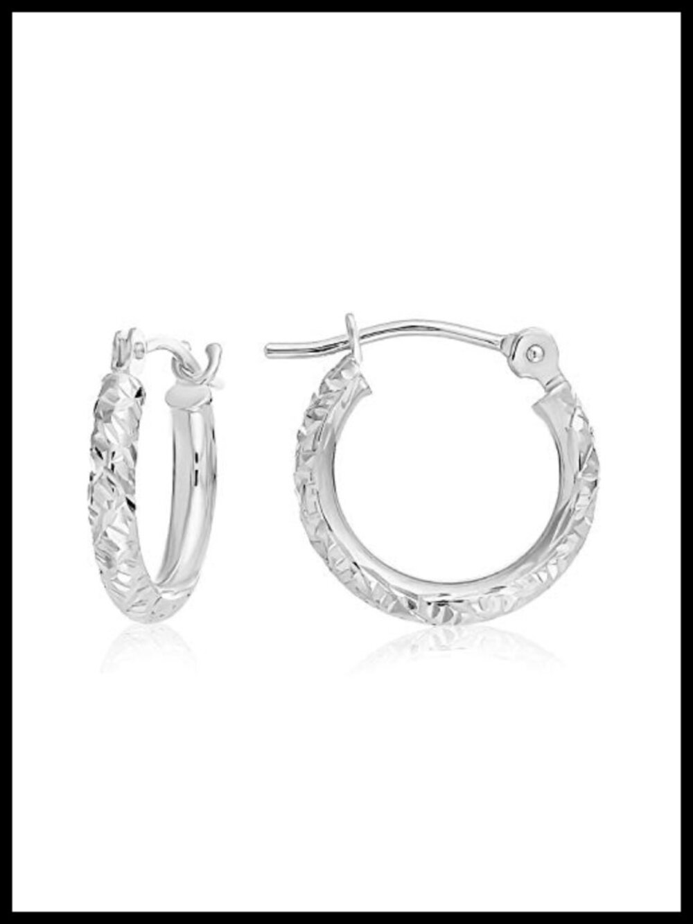 14k Gold Hand Engraved Diamond-cut Round Hoop Earrings 0.5 inch